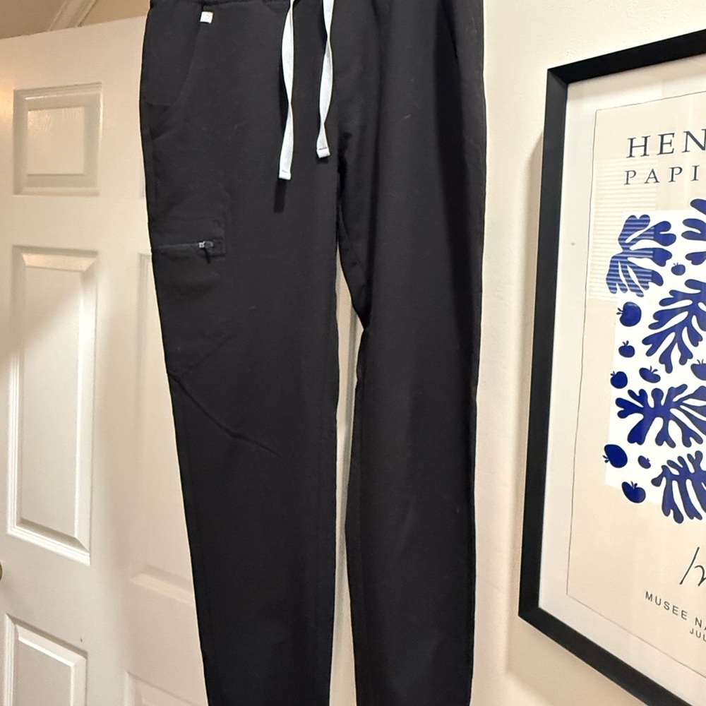 Figs Black Jogger Pants with White Drawcords